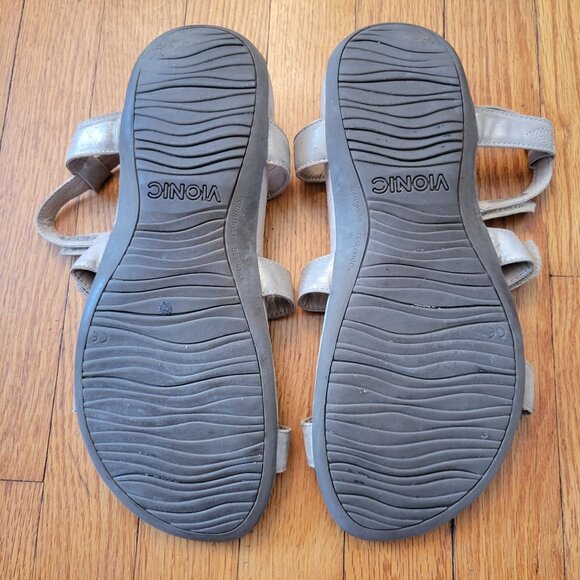 Vionic 11 Metallic Gold Leather Slingbacks Comfort Orthaheel JODIE Open Toe‎ - Picture 2 of 9